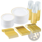 Plastic Tableware Set with Gold Rim Plates for 50 Guests
