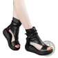 Platform Wedge Sandals Peep Toe Leather Shoes