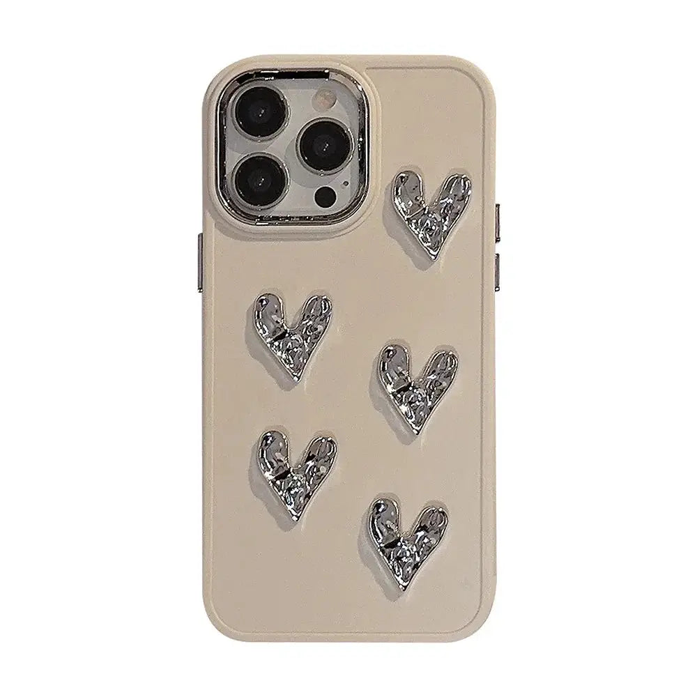 Pleated Metallic Heart Charm Phone Case
