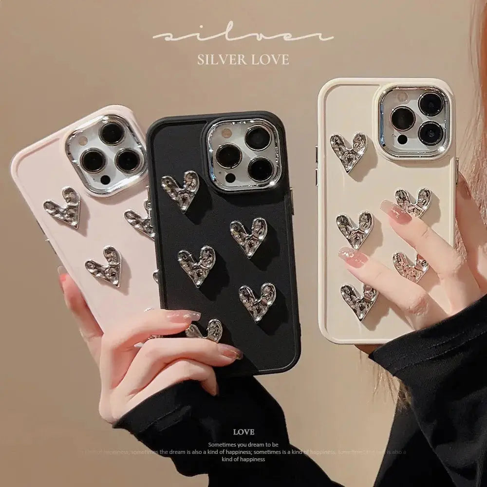 Pleated Metallic Heart Charm Phone Case
