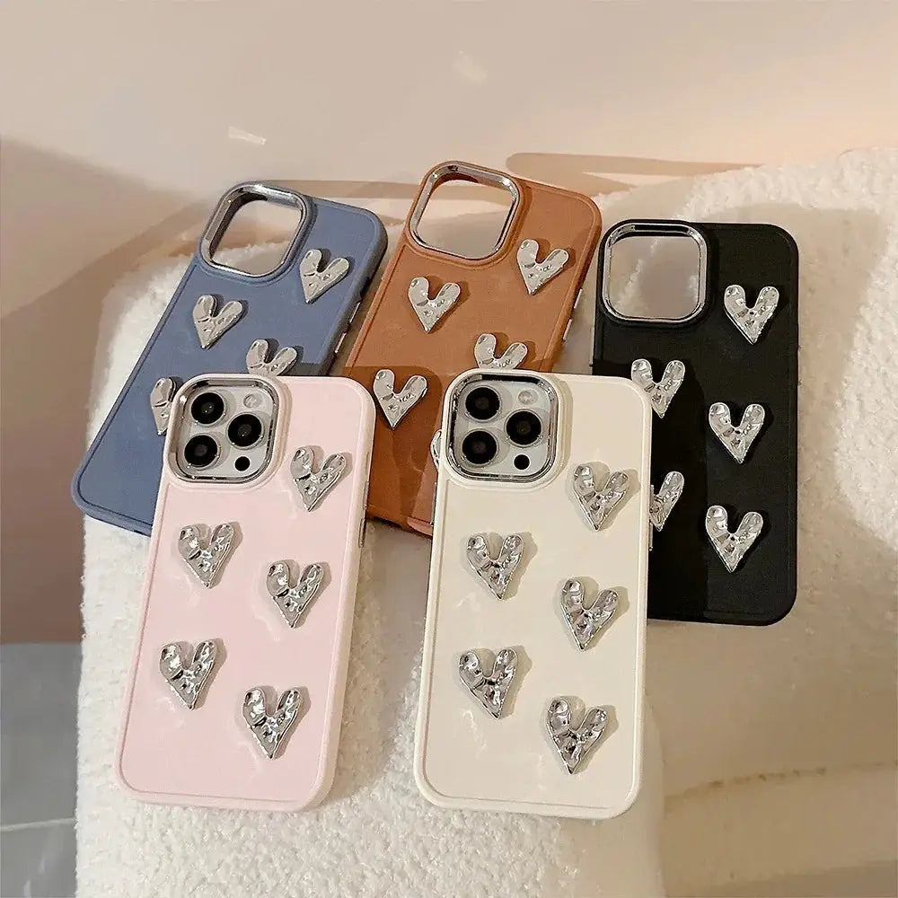 Pleated Metallic Heart Charm Phone Case