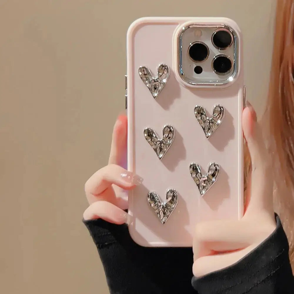 Pleated Metallic Heart Charm Phone Case