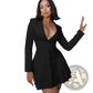 Plunging v Neck Long Sleeve Ruffled Blazer Mini Dress