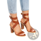 Plus Size Brown Leather Block Heel Strappy Sandals