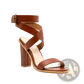 Plus Size Brown Leather Block Heel Strappy Sandals