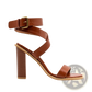 Plus Size Brown Leather Block Heel Strappy Sandals