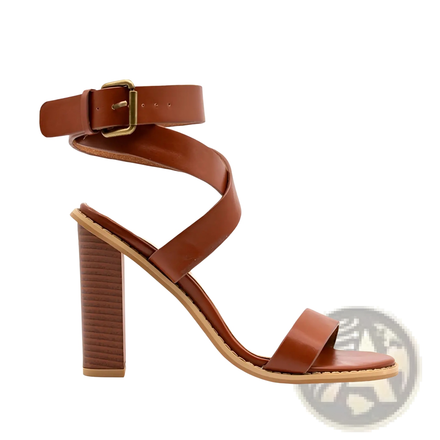 Plus Size Brown Leather Block Heel Strappy Sandals