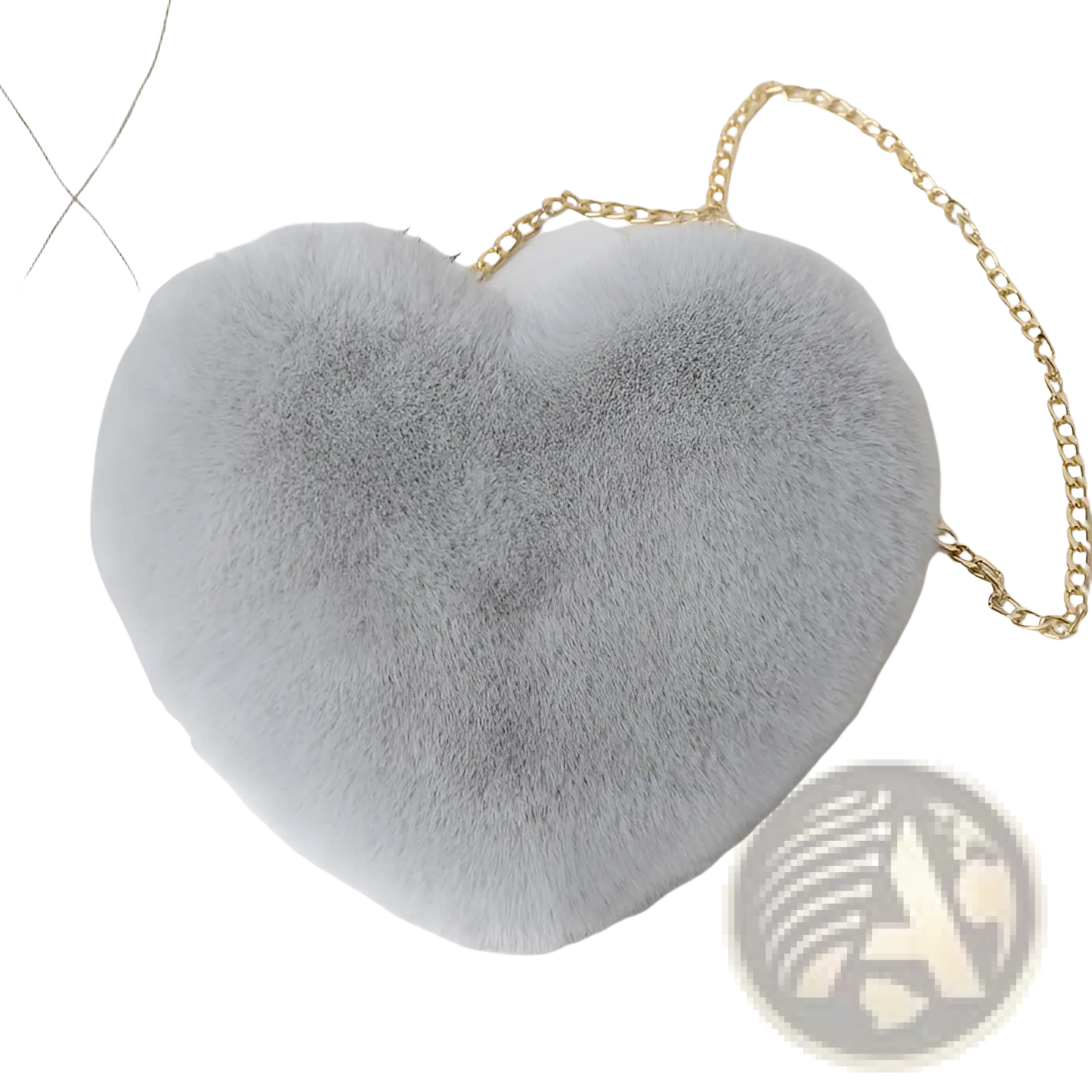 Plush Faux Fur Heart Shaped Crossbody Bag with Gold Chain