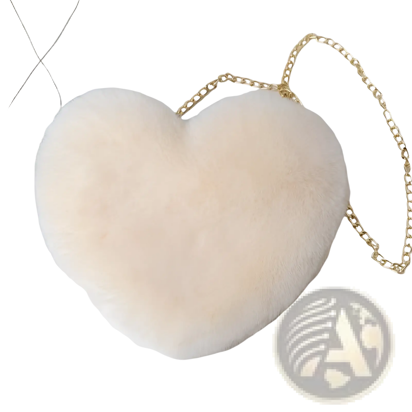 Plush Faux Fur Heart Shaped Crossbody Bag with Gold Chain