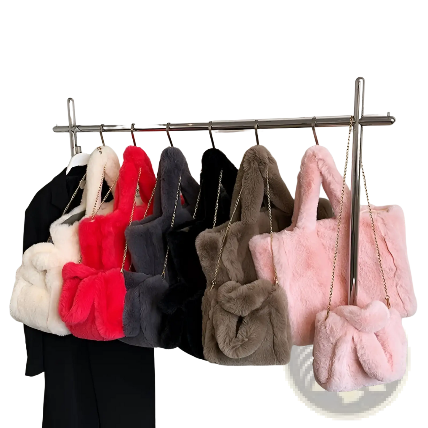 Plush Faux Fur Tote Bag with Chain Strap Shoulder Bag