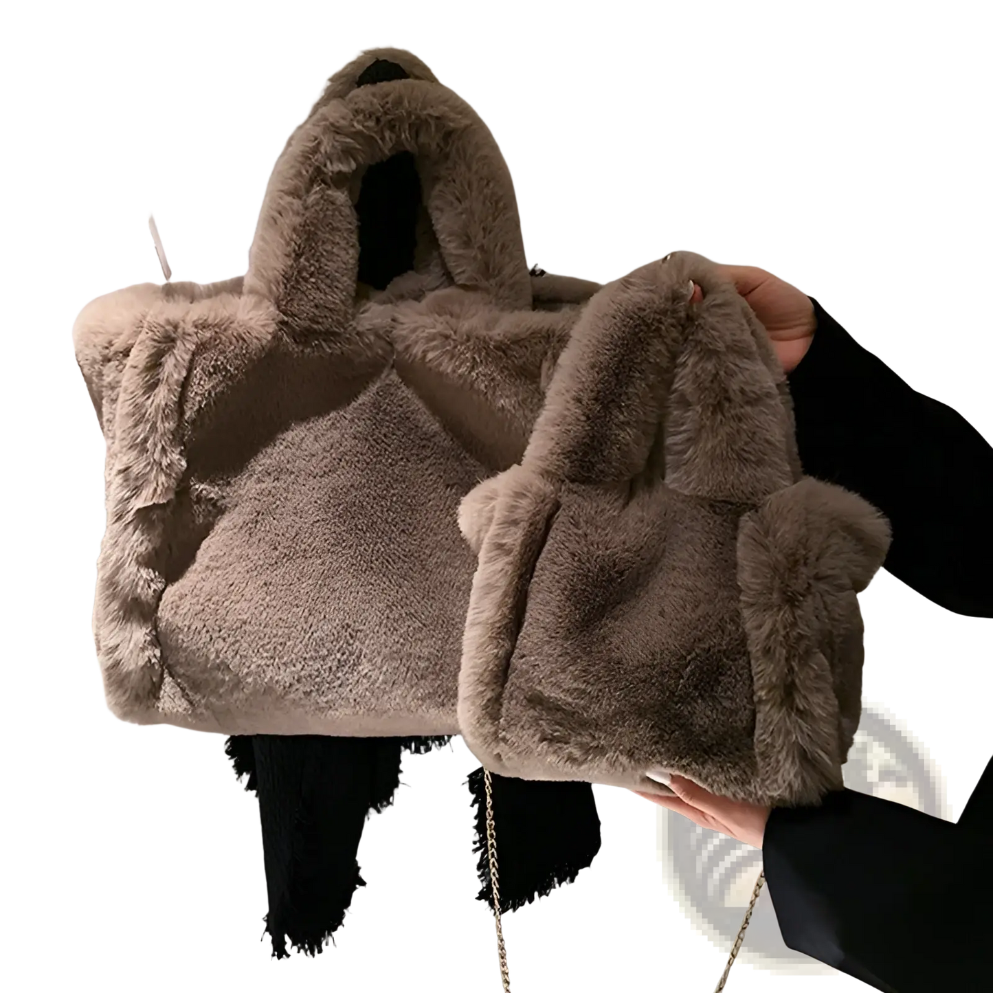 Plush Faux Fur Tote Bag with Chain Strap Shoulder Bag