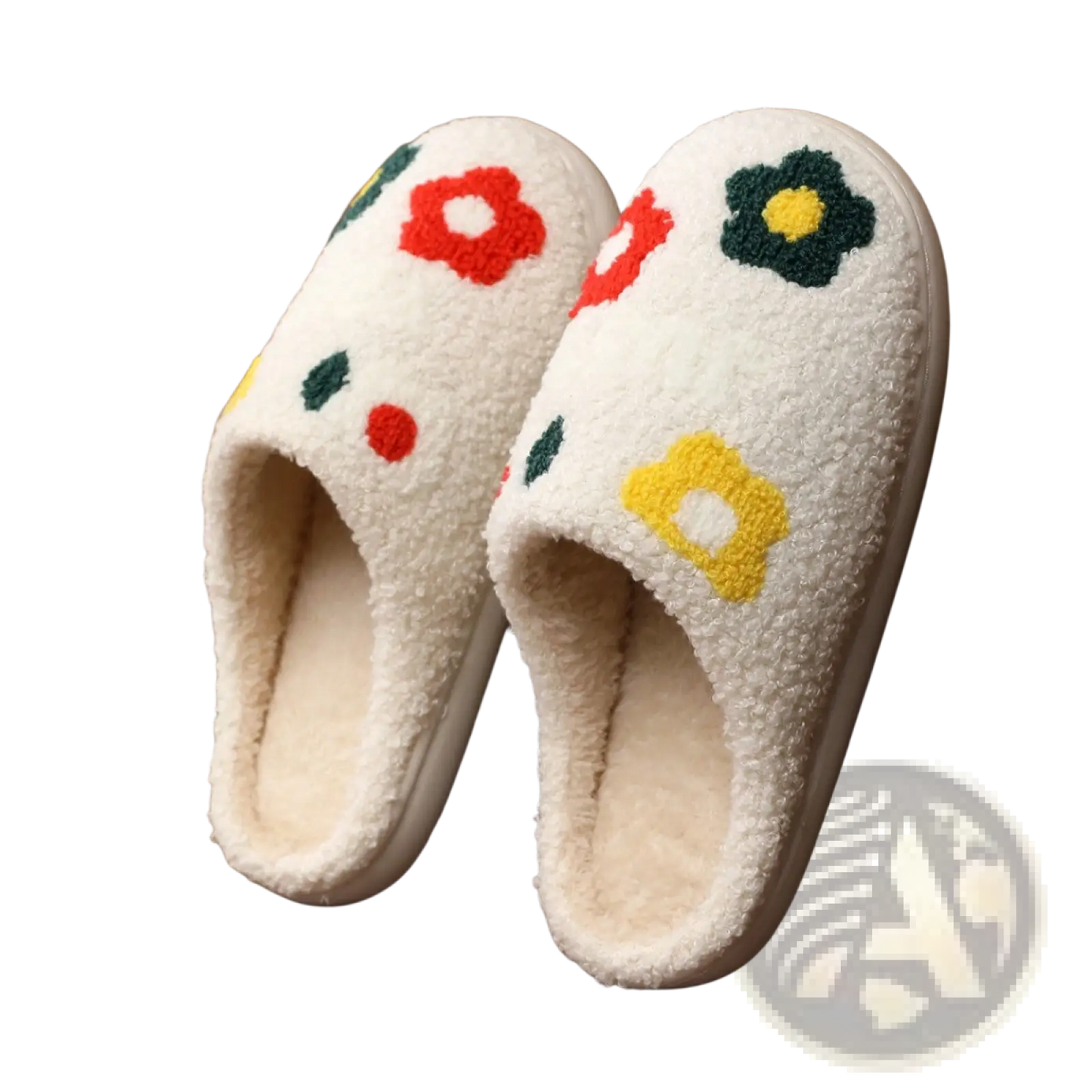 Plush Floral Cotton Slippers with Soft Tpr Sole