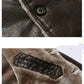 Men's Leather Long Coat with Plush Fleece Lapel