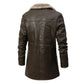 Men's Leather Long Coat with Plush Fleece Lapel