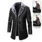 Men's Leather Long Coat with Plush Fleece Lapel