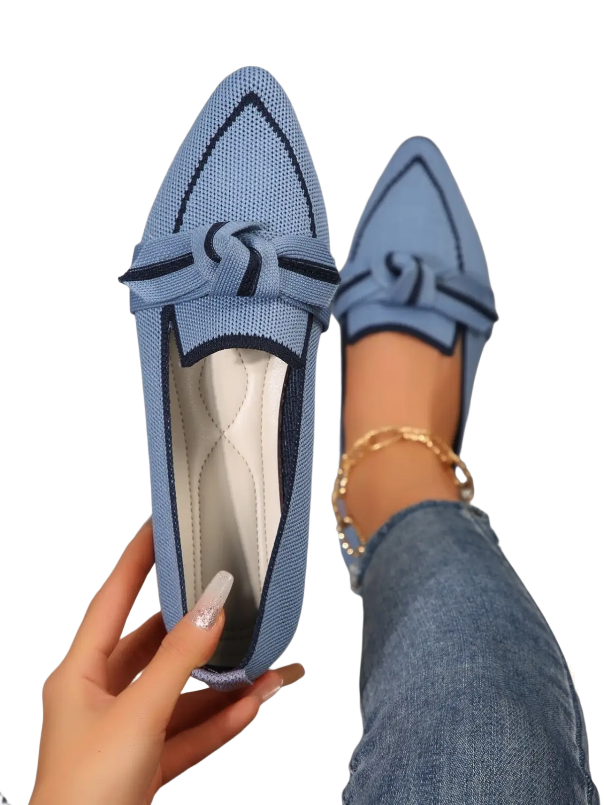 Pointed Flat Pumps Bow Detail Casual Plus Size Shoes