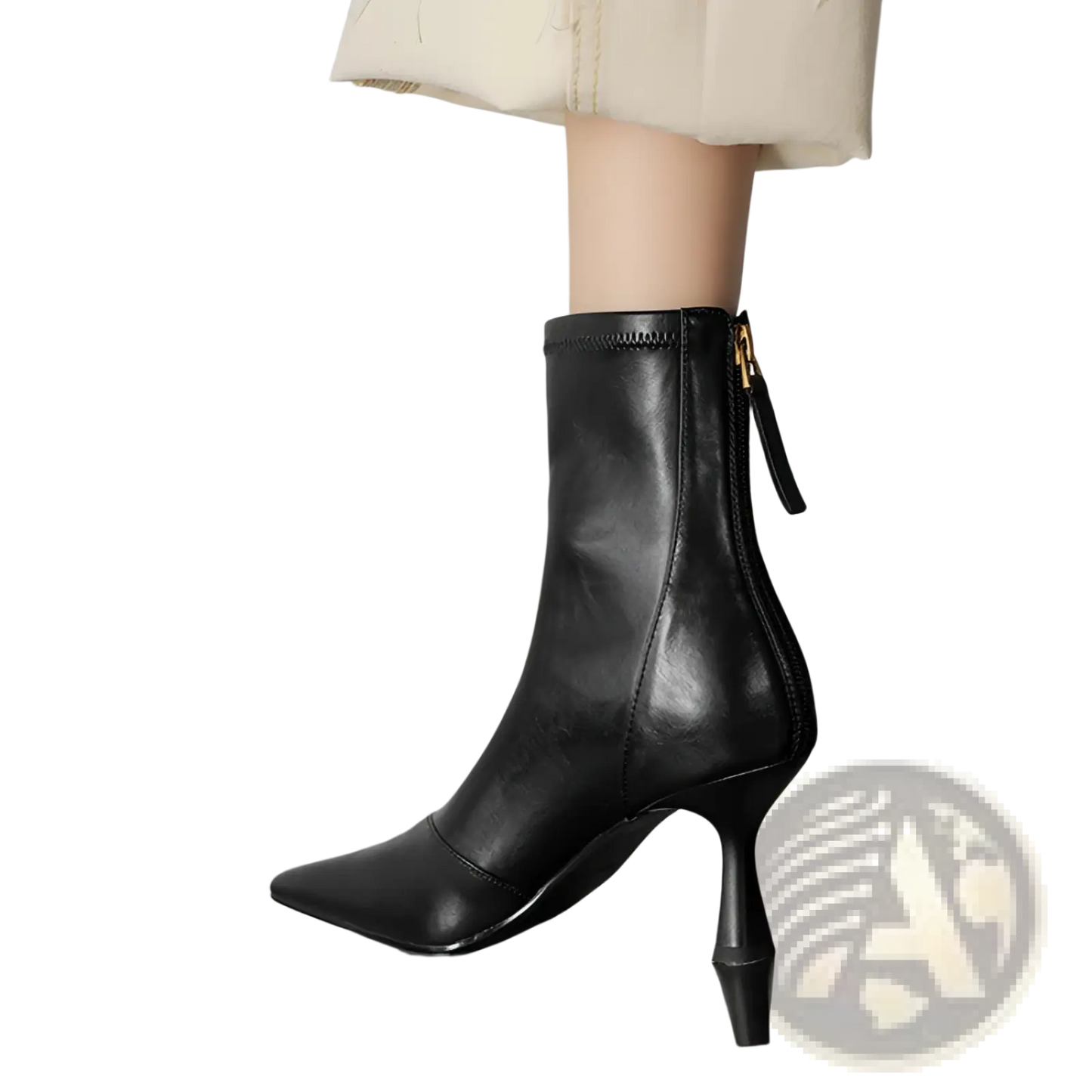Pointed Toe Cowhide Stiletto Ankle Boots with Zipper