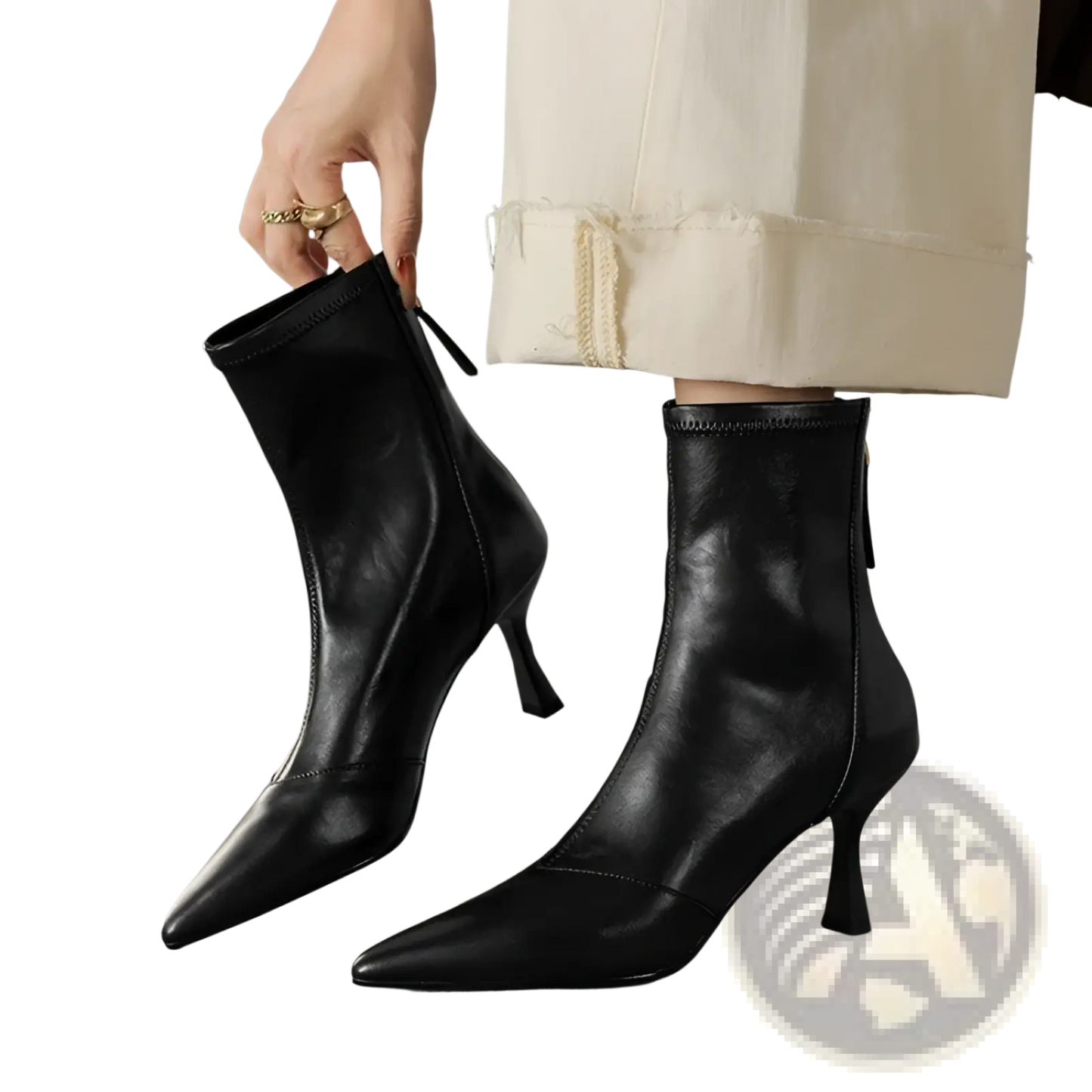 Pointed Toe Cowhide Stiletto Ankle Boots with Zipper