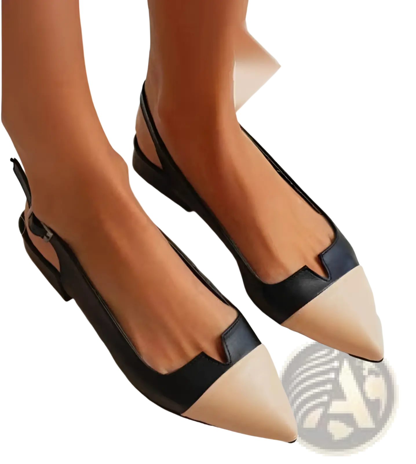 Pointed Toe Slingback Flats Two Tone Leather Shoes