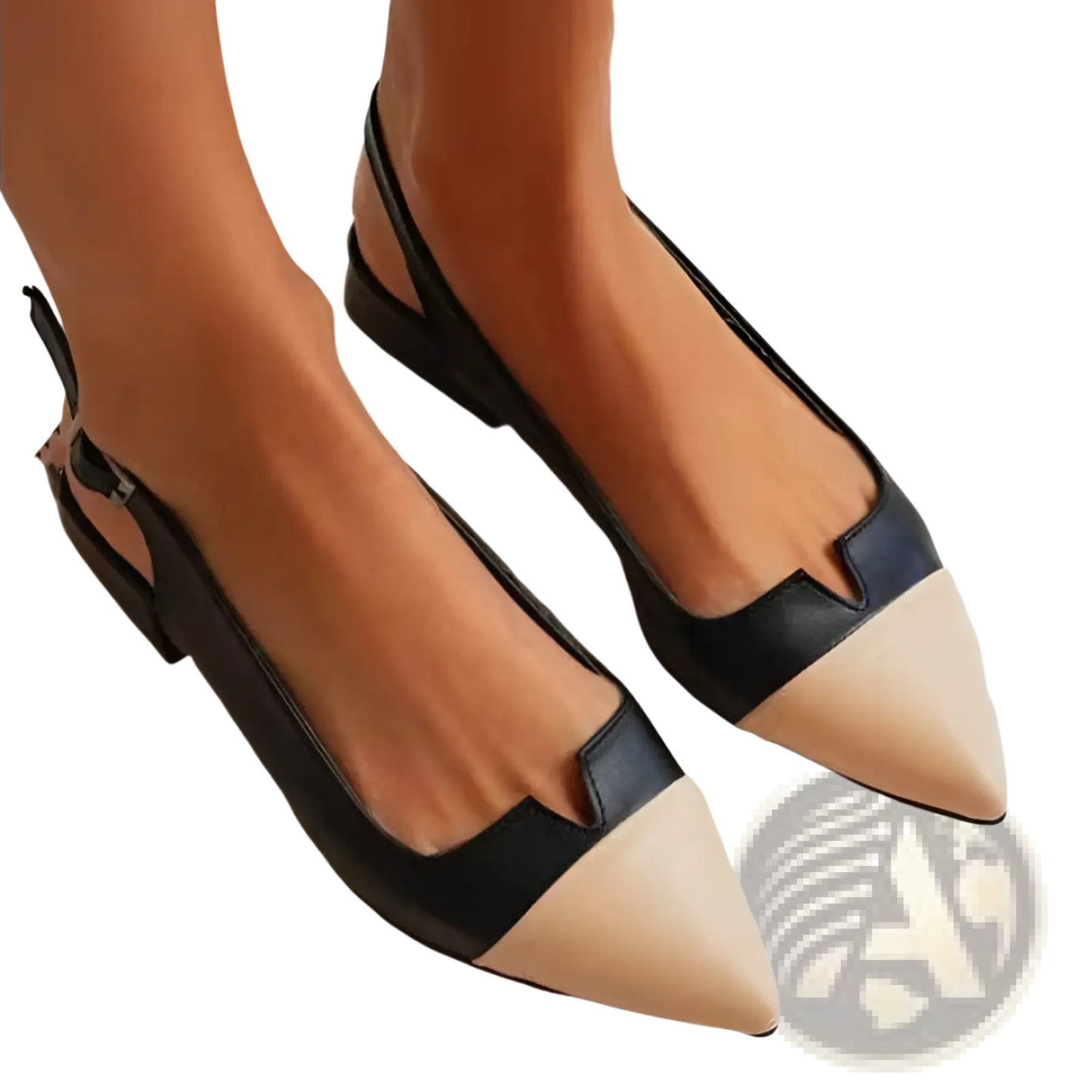 Pointed Toe Slingback Flats Two Tone Leather Shoes