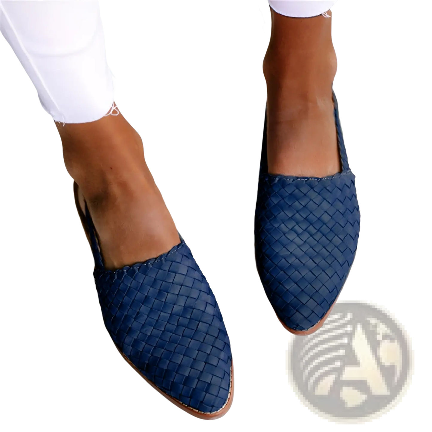 Pointed Toe Woven Buckle Flat Mule Sandals