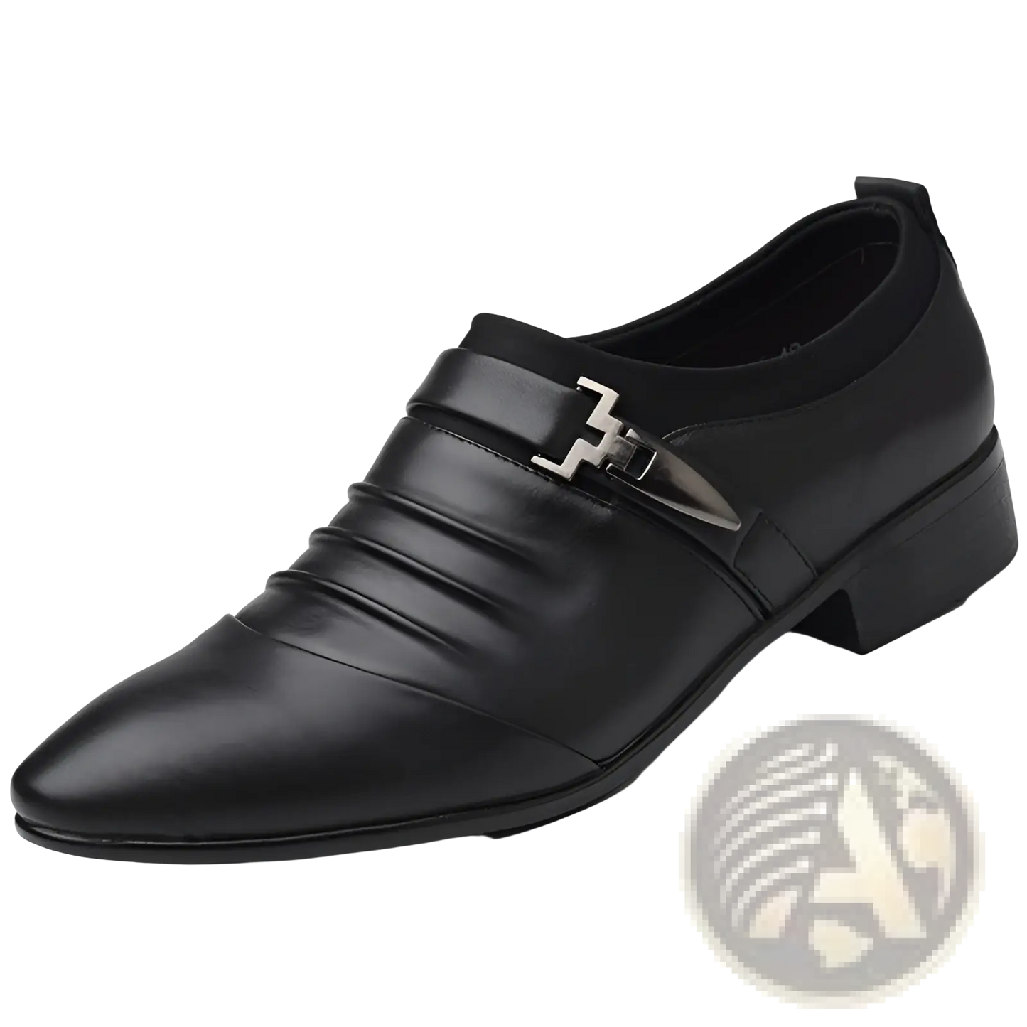 Pointed White Leather Formal Shoes with Silver Buckle