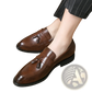 Polished Leather Tassel Loafers for Men