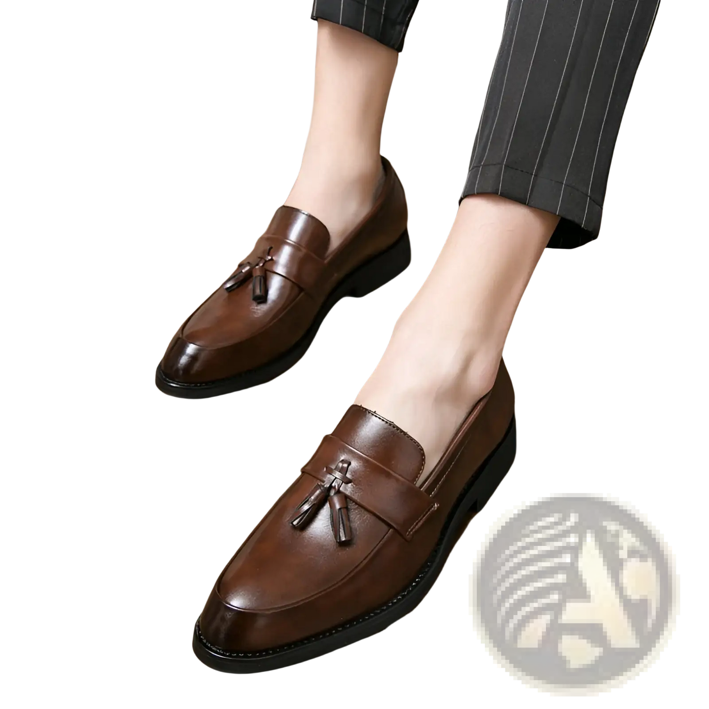 Polished Leather Tassel Loafers for Men