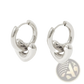 Polished Stainless Steel Geometric Charm Hoop Earrings