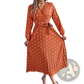 Polka Dot Pleated v Neck Long Sleeve Maxi Dress