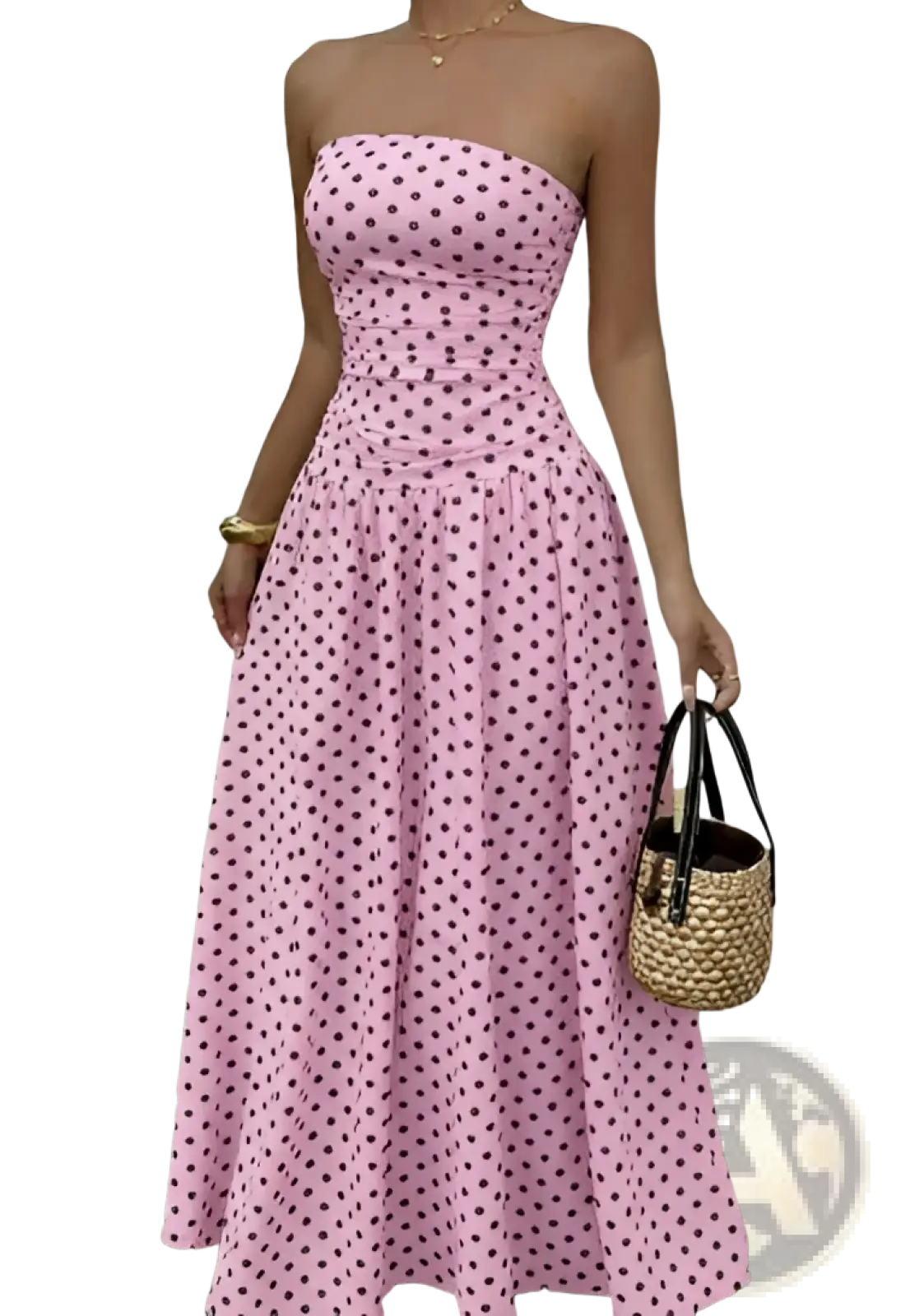 Polka Dot off Shoulder Strapless Maxi Dress