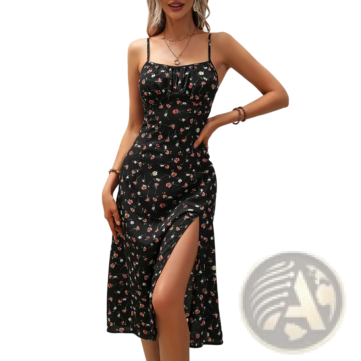 Polka Dot Spaghetti Strap Split Midi Dress