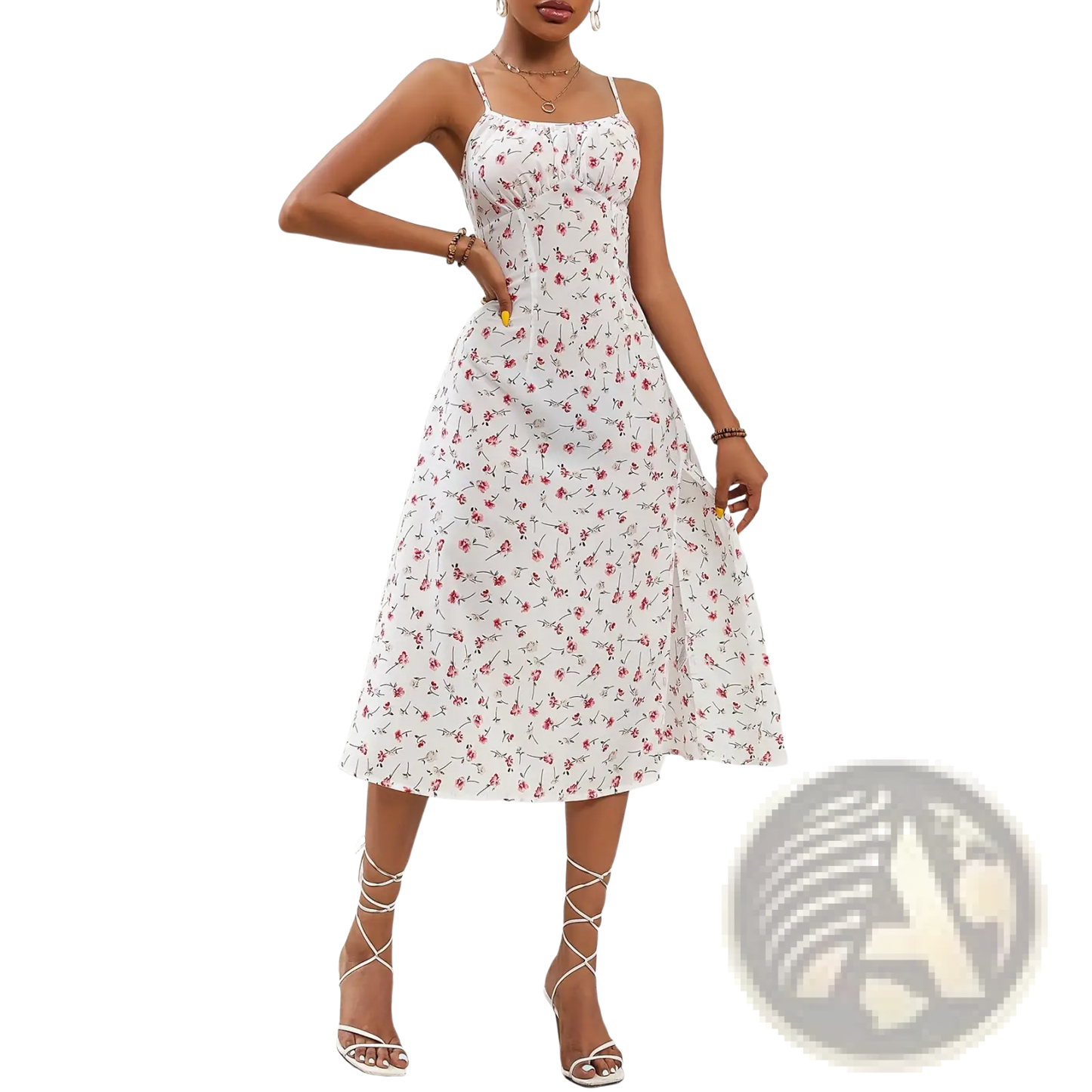 Polka Dot Spaghetti Strap Split Midi Dress