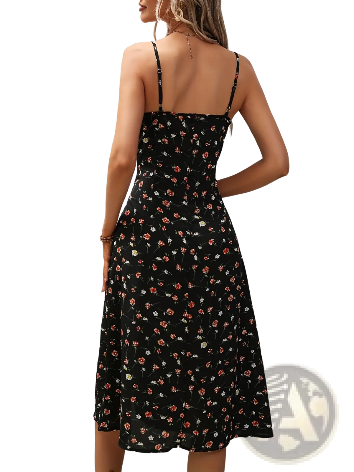 Polka Dot Spaghetti Strap Split Midi Dress