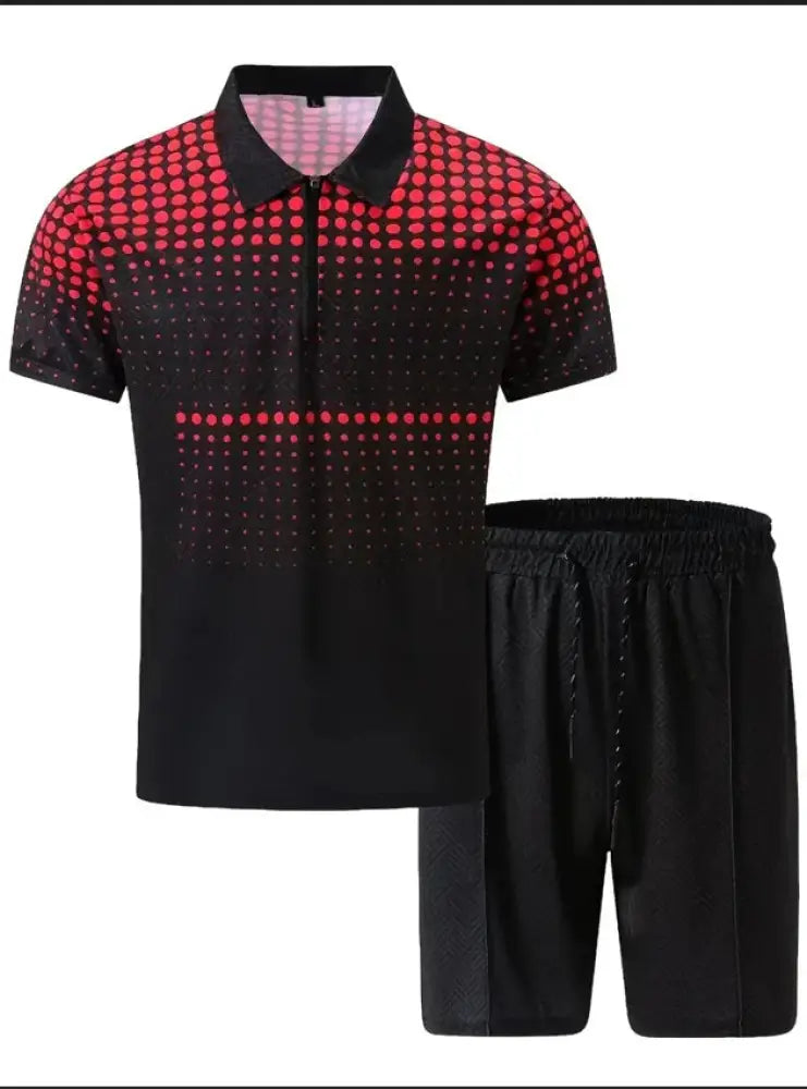 Men's Geometric Pattern Polo and Shorts Performance Set
