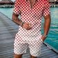 Men's Geometric Pattern Polo and Shorts Performance Set