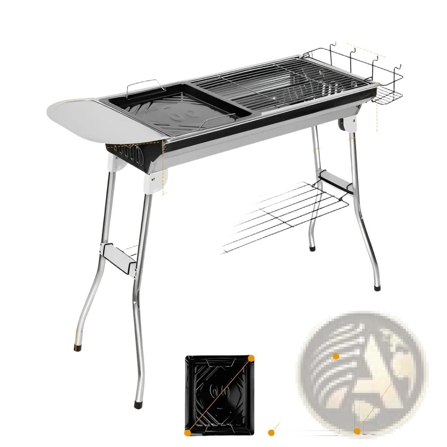 Portable Charcoal Bbq Grill Stainless Steel Foldable 8 People