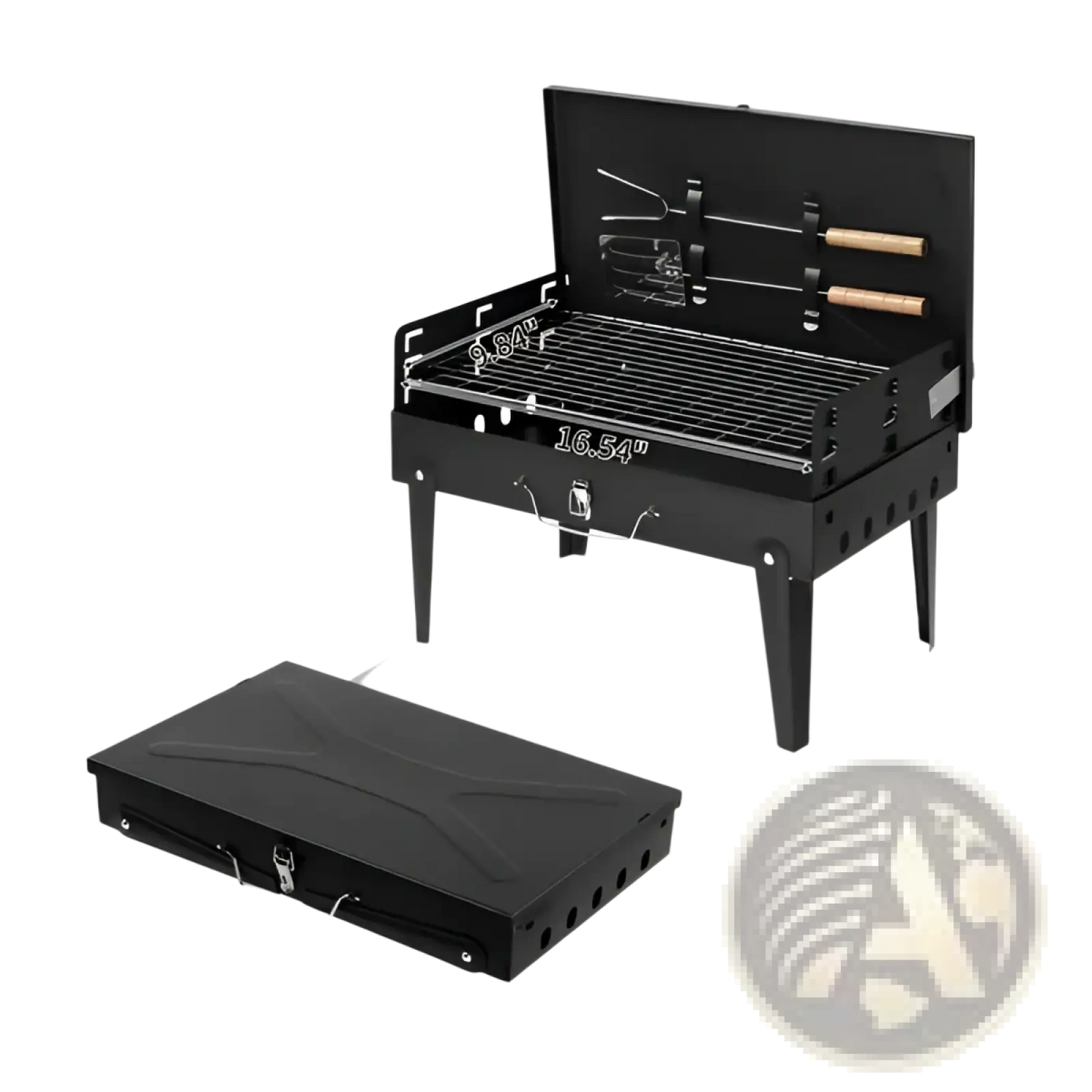 Portable Charcoal Grill 44cm Folding Square Bbq Steel