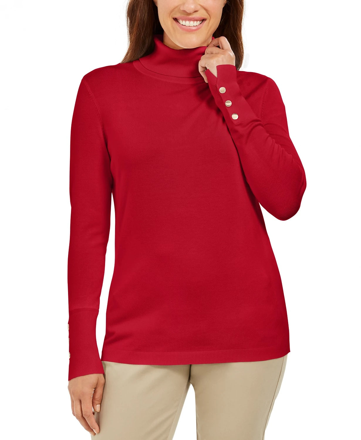 JM Collection Women's Stud Sleeve Pullover Turtleneck Sweater Red Size XX-Large