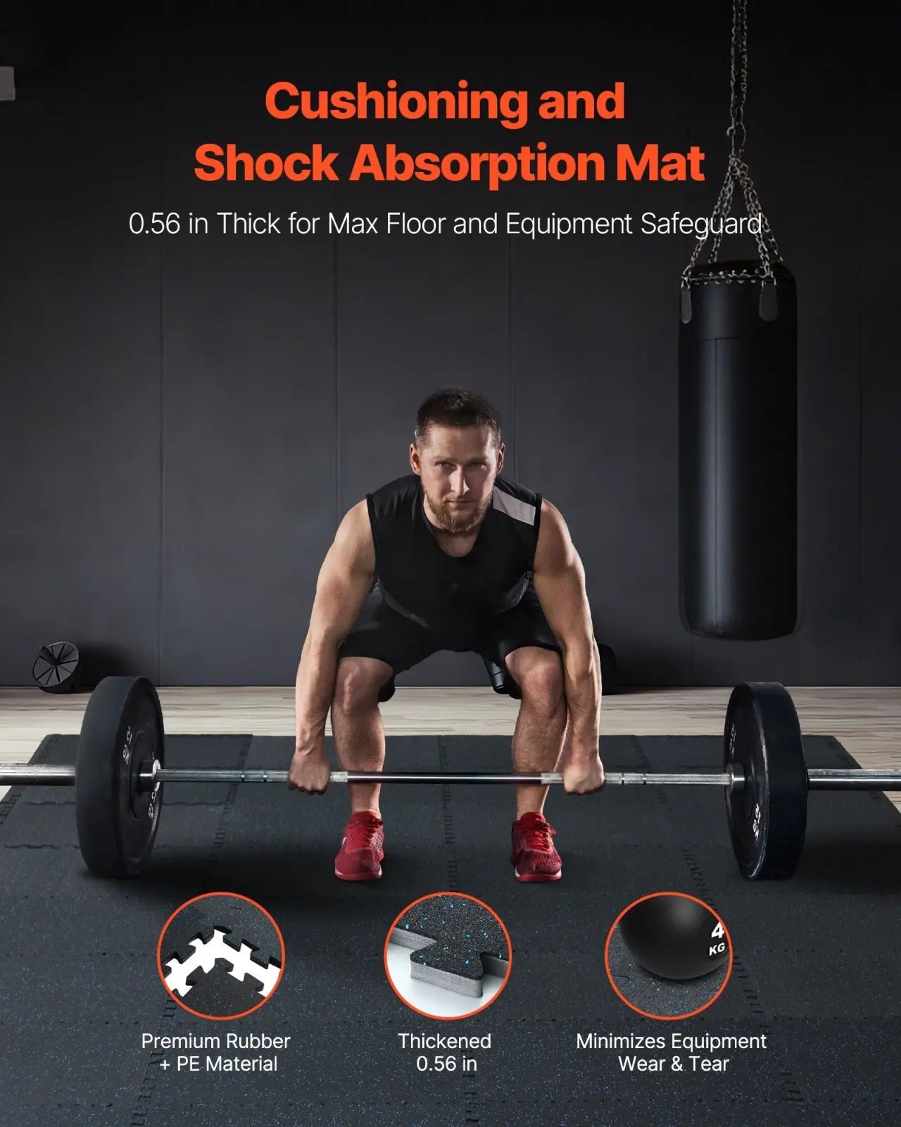 Premium 0.56 Inch Interlocking Rubber Gym Floor Tiles 25 Pack