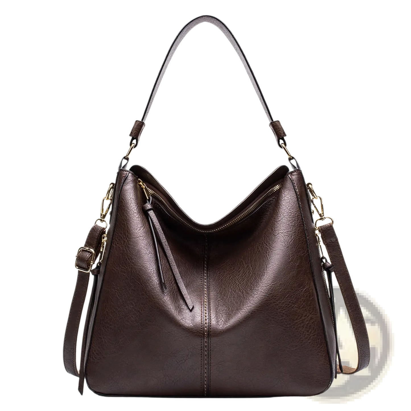 Premium Brown Leather Hobo Crossbody Bag with Gold Hardware