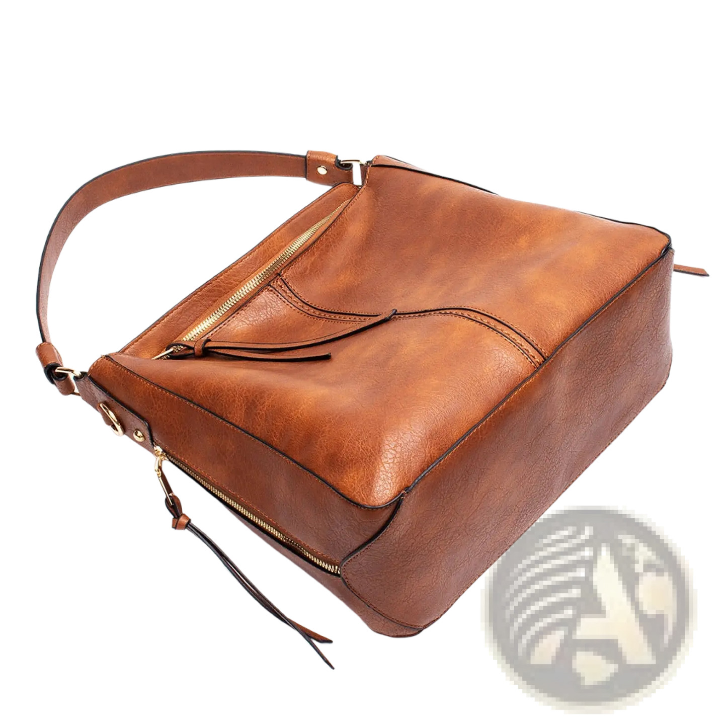 Premium Brown Leather Hobo Crossbody Bag with Gold Hardware