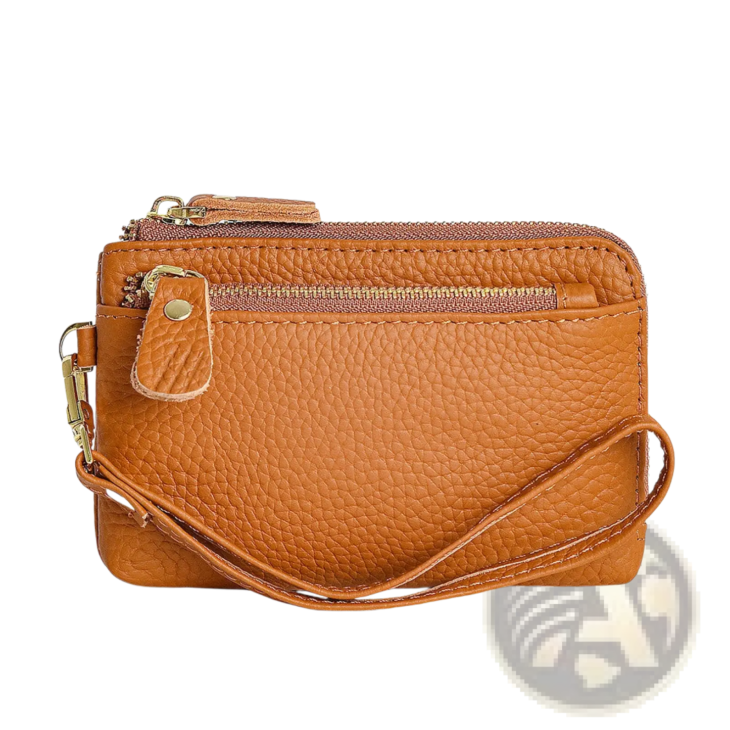 Premium Textured Leather Wristlet Wallet with Gold Hardware