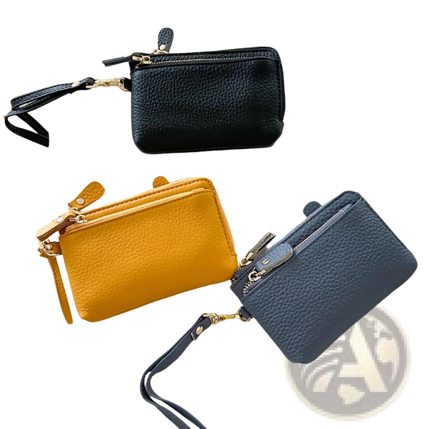 Premium Textured Leather Wristlet Wallet with Gold Hardware