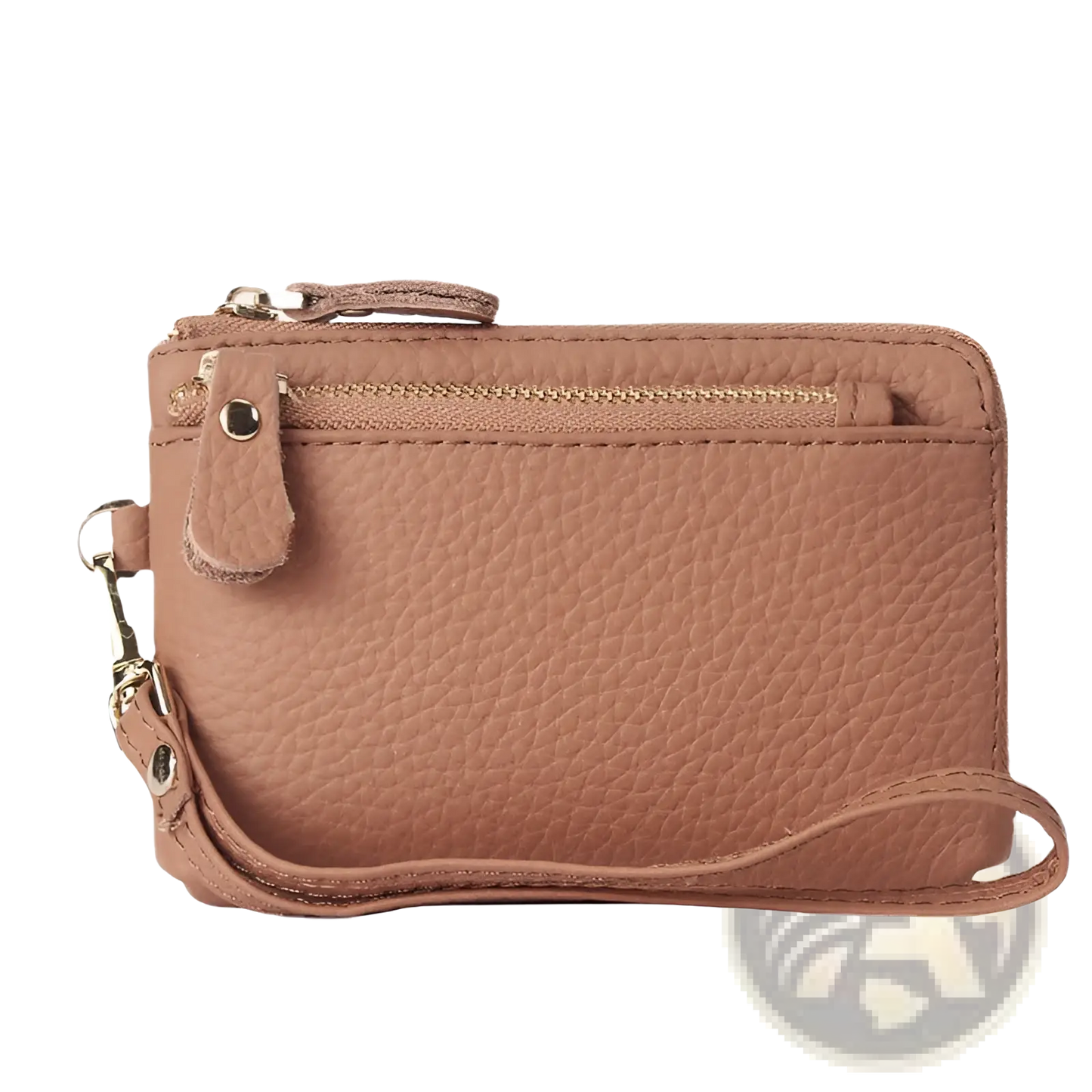 Premium Textured Leather Wristlet Wallet with Gold Hardware