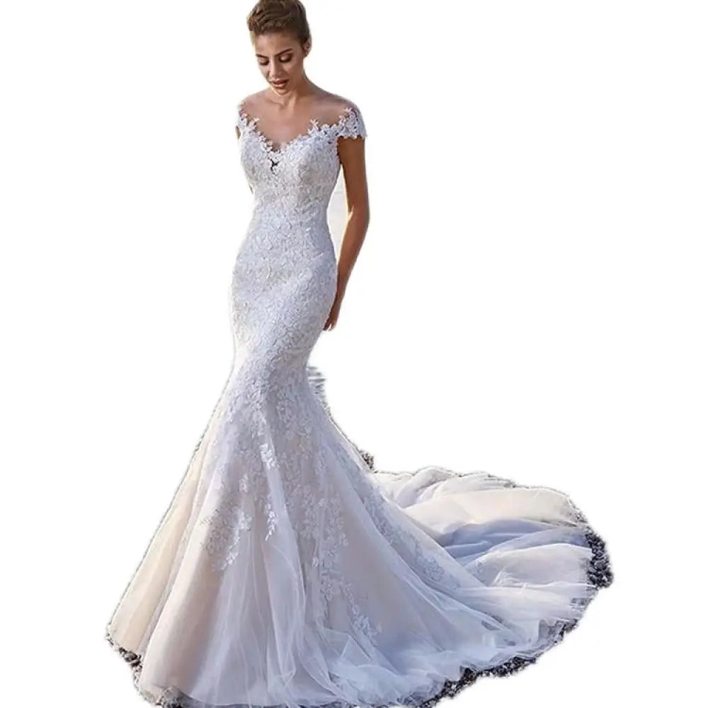 Lace Mermaid Off-the-shoulder Backless Wedding Dress with Train