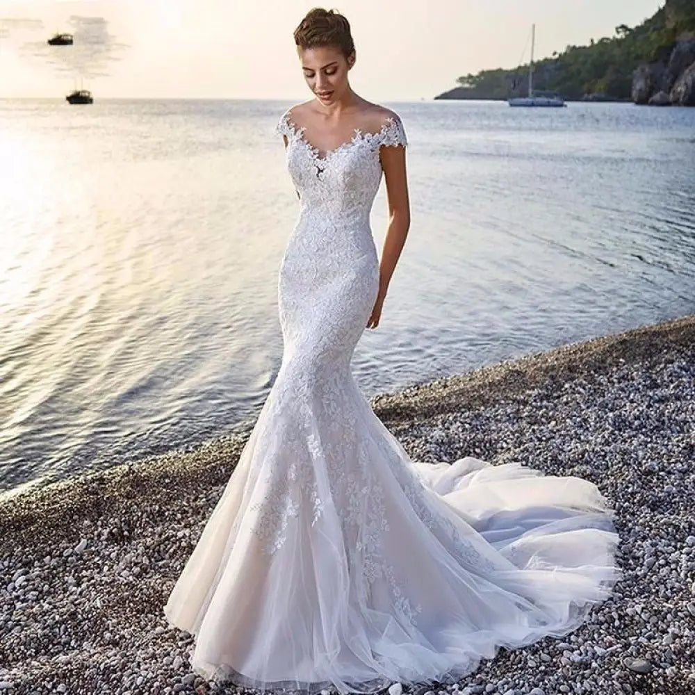 Lace Mermaid Off-the-shoulder Backless Wedding Dress with Train