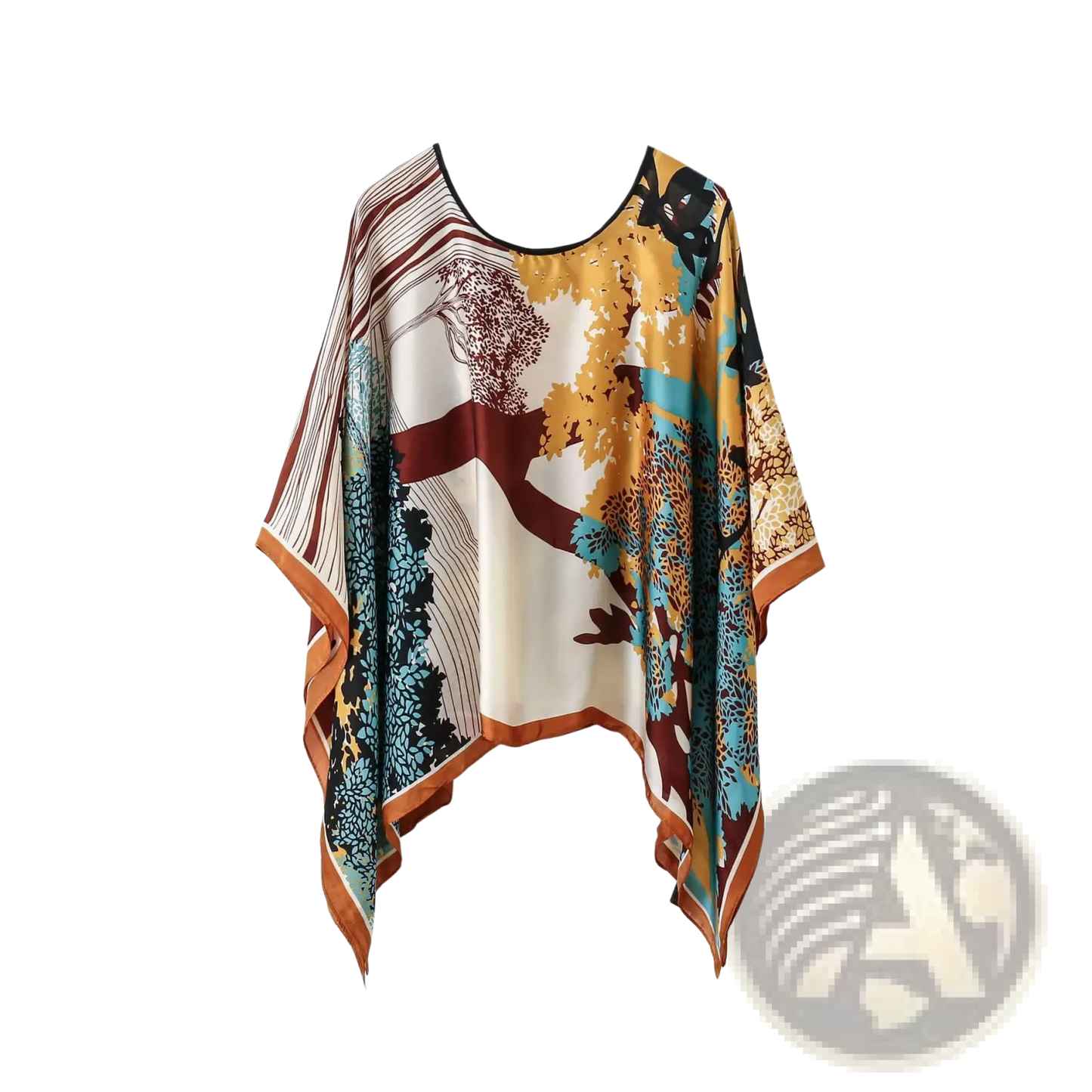 Printed Silk Patterned Pullover Shawl Cape Outerwear