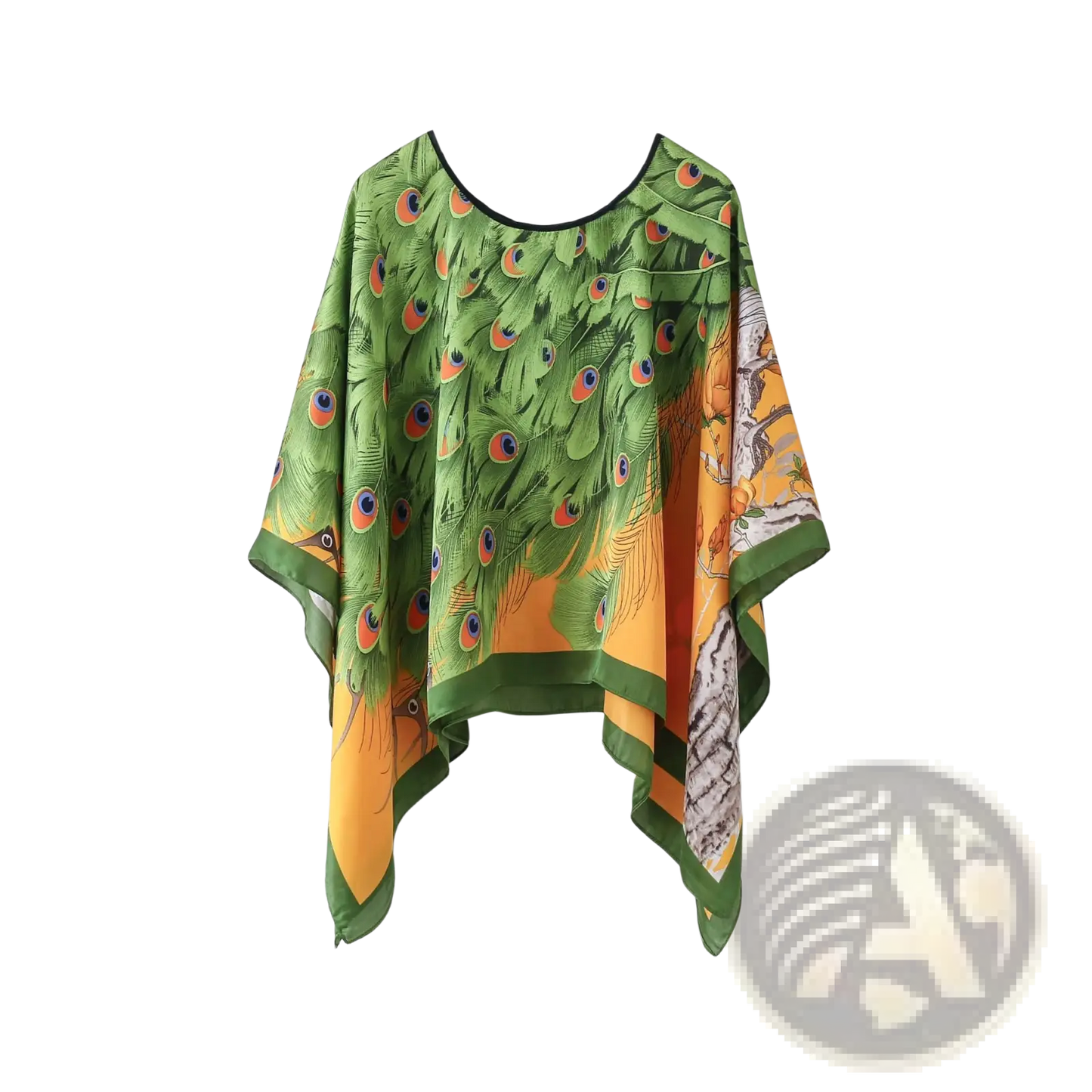 Printed Silk Patterned Pullover Shawl Cape Outerwear