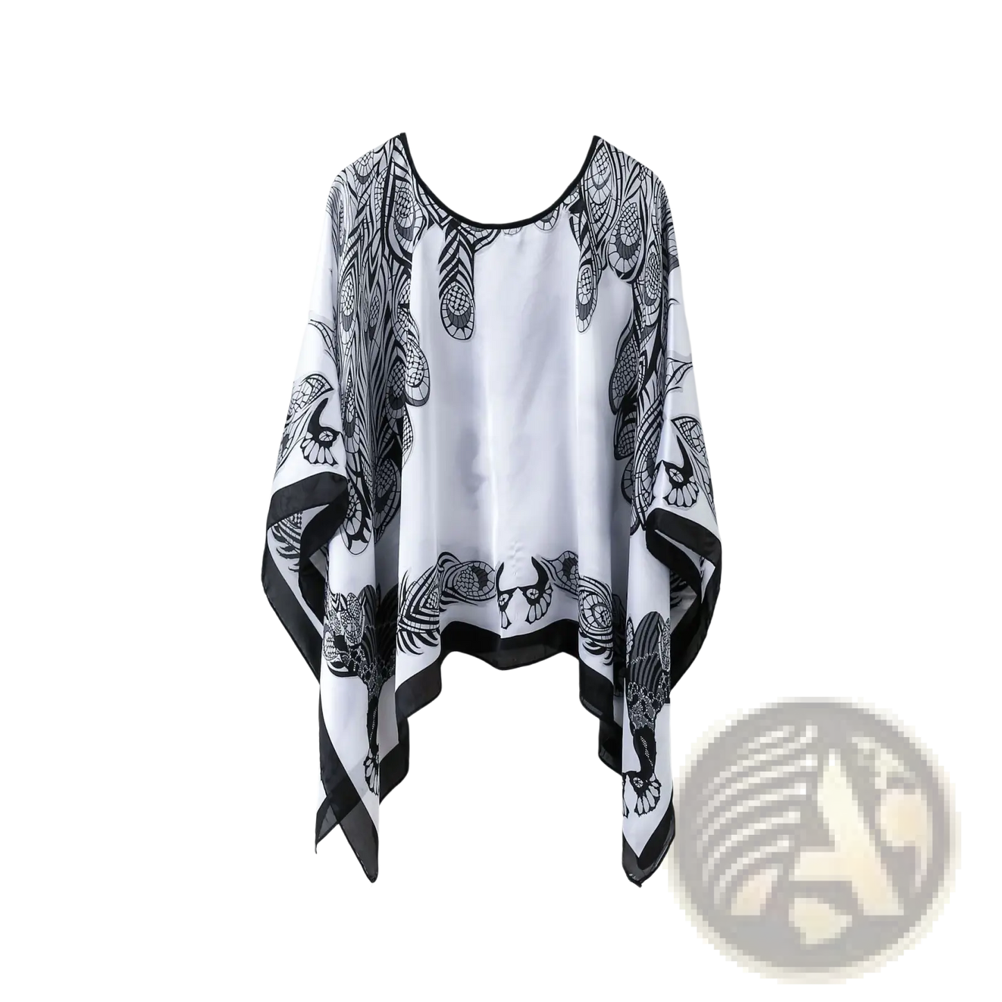 Printed Silk Patterned Pullover Shawl Cape Outerwear